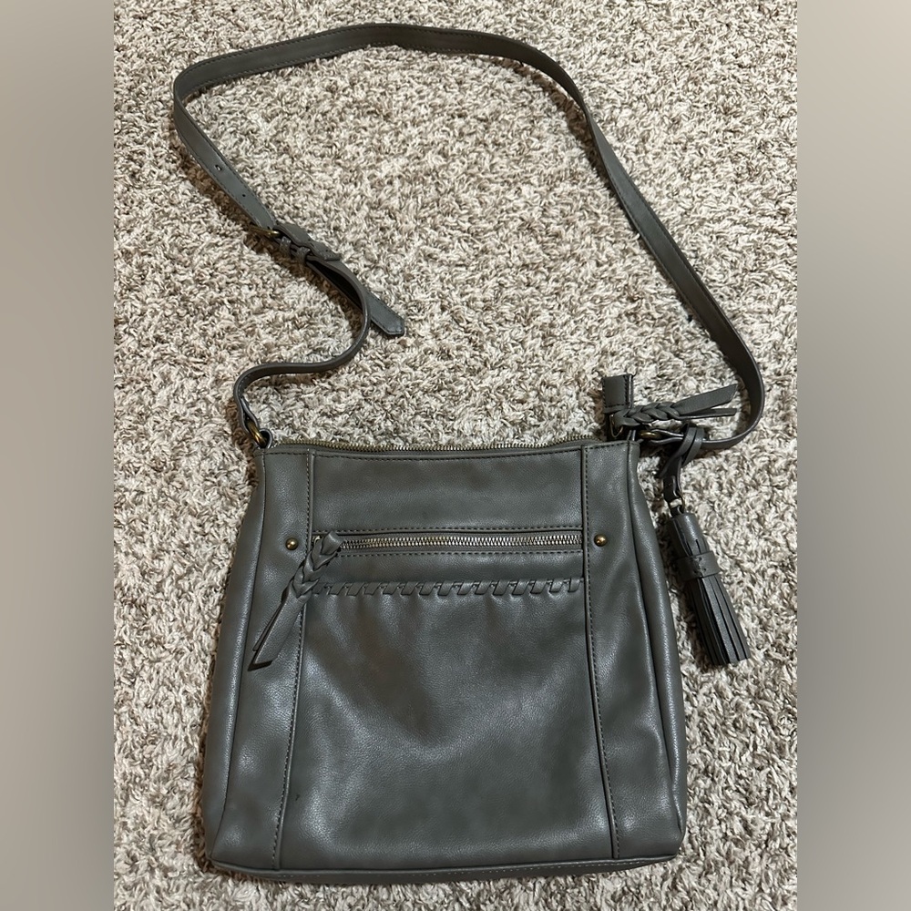 Sonoma Faux Leather Gray Crossbody Bag with Tassel